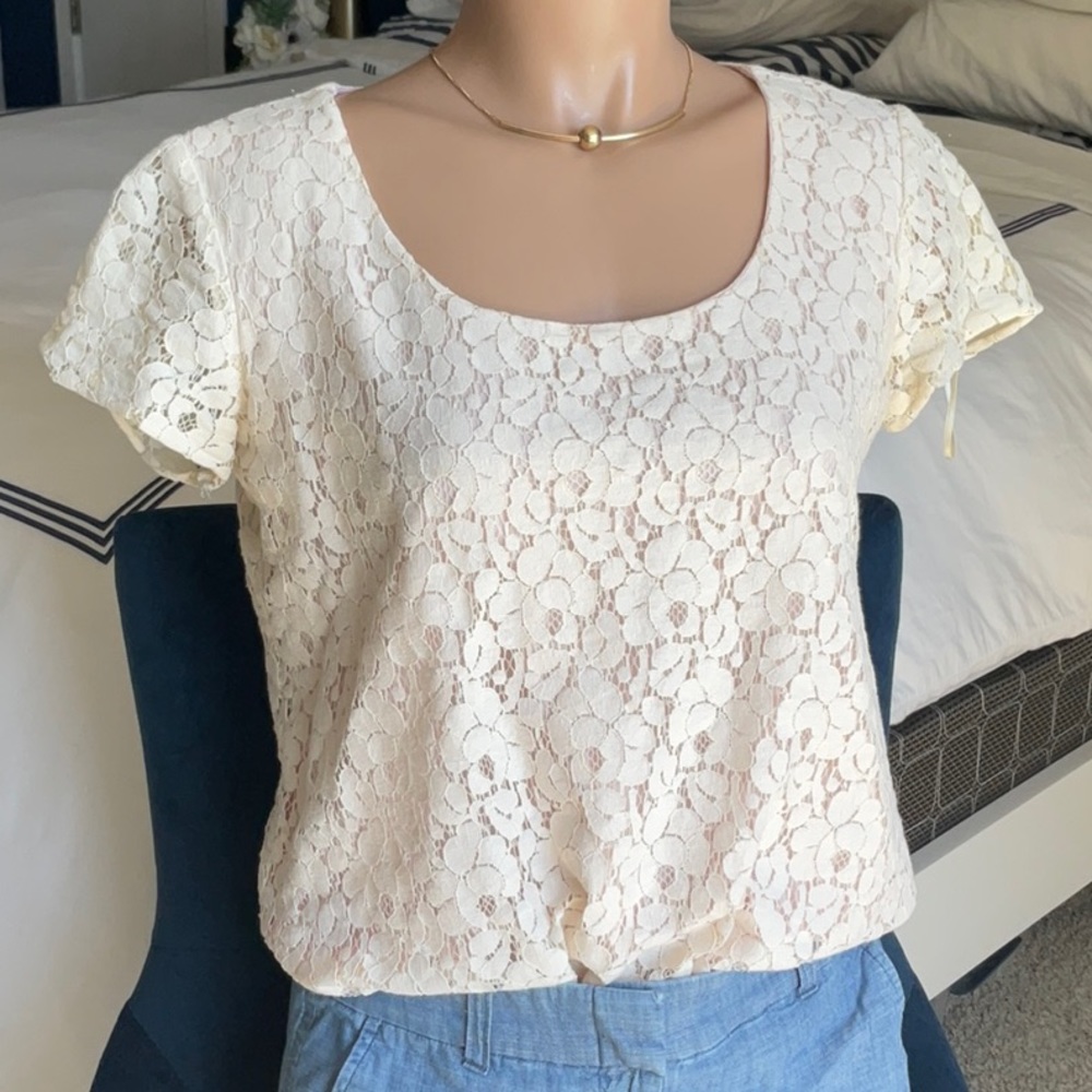 Pink and off white lace top